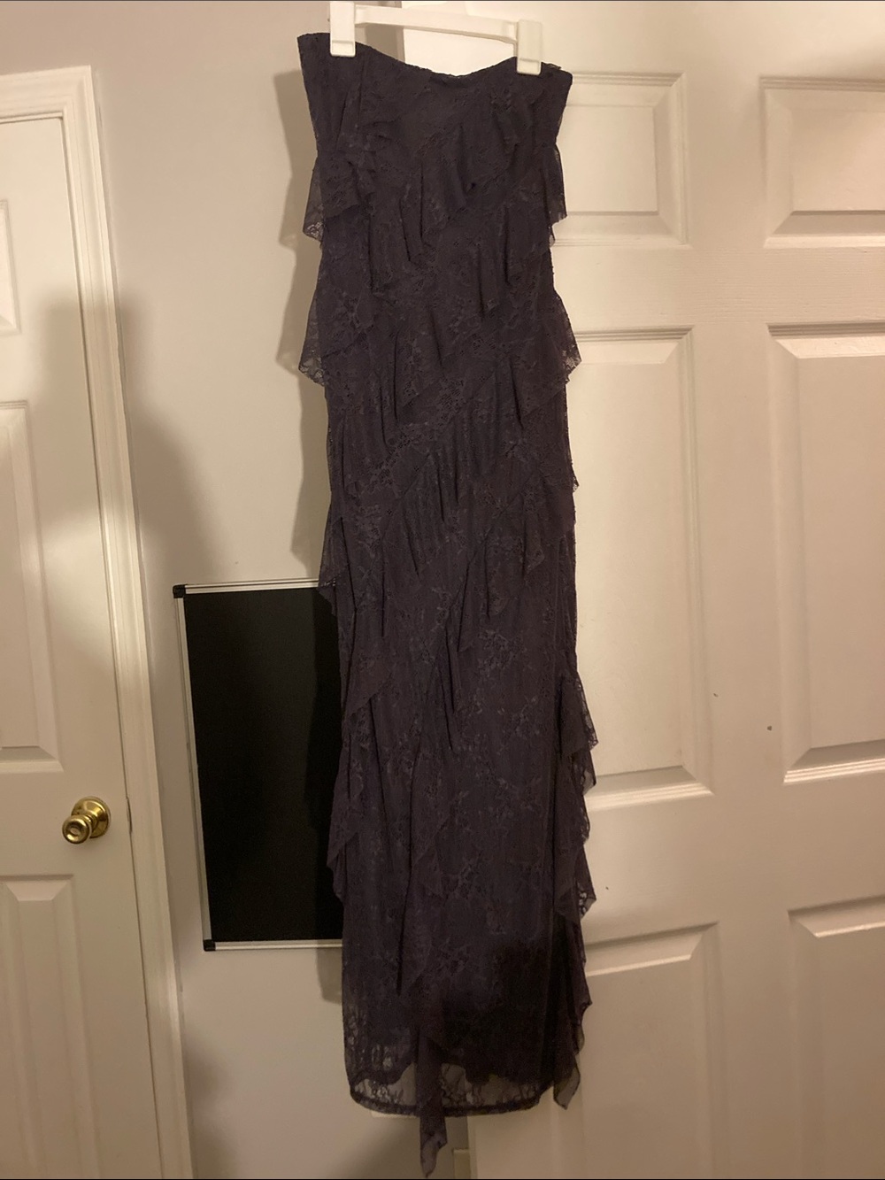 Strapless Ruffled Lace Gown in Navy new with tags XS
